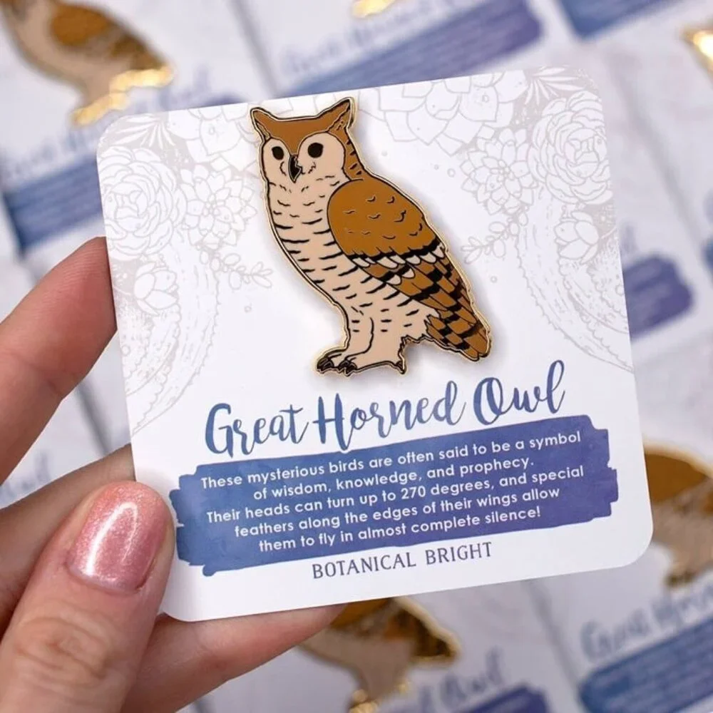 Great Horned Owl‎ Enamel Pin - Gold Plated Nature Jewelry - Wildlife Brooch